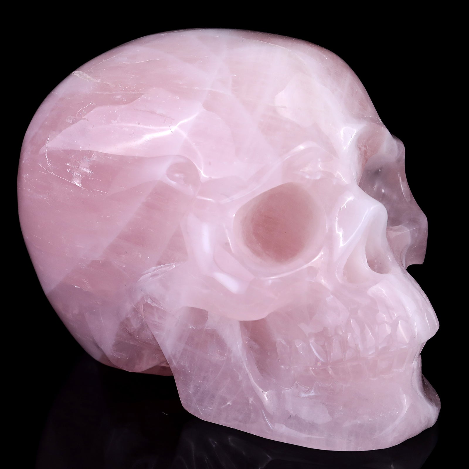 Nicedony 7.6" Rose Quartz Hand Carved Realistic Skull Sculpture