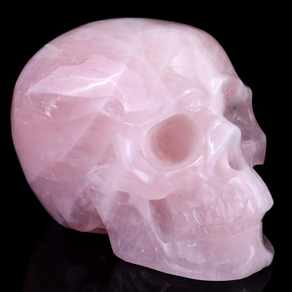 Nicedony 7.6" Rose Quartz Hand Carved Realistic Skull Sculpture
