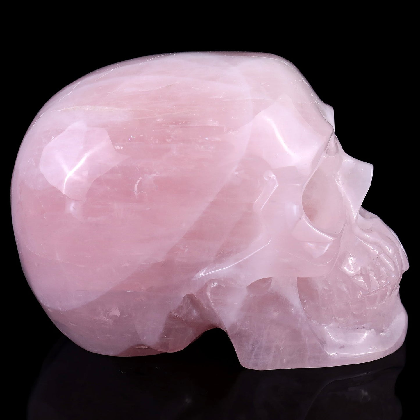 Nicedony 7.6" Rose Quartz Hand Carved Realistic Skull Sculpture - View 3