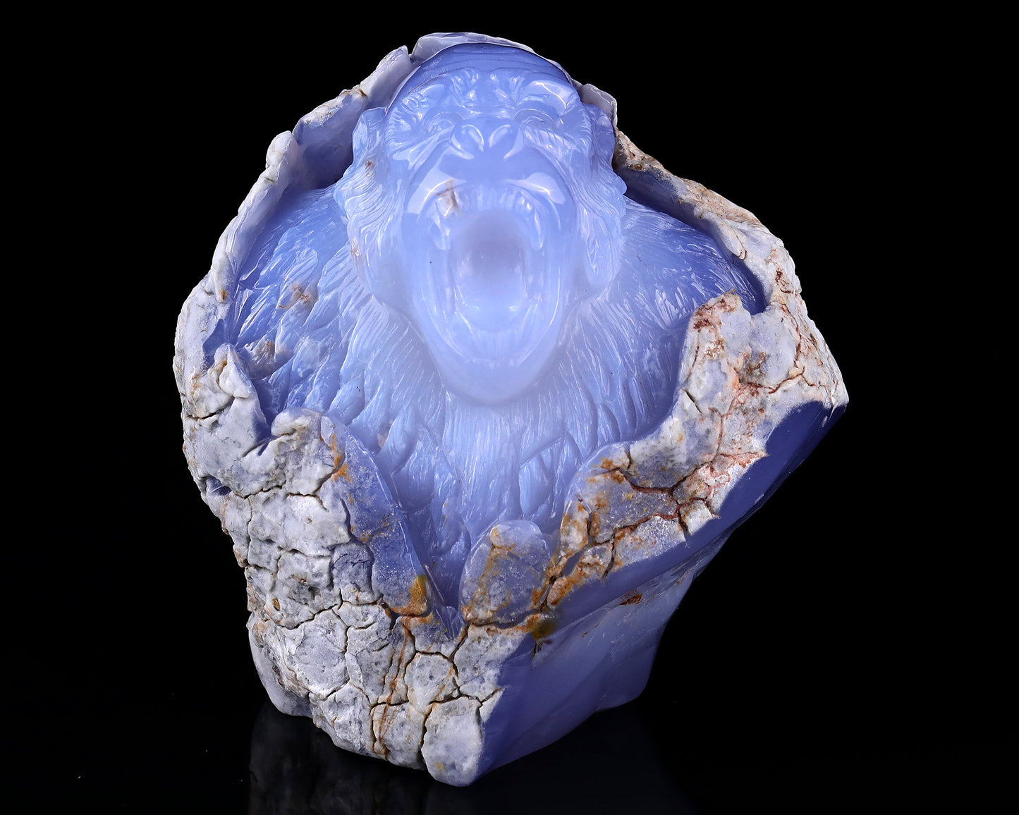 Nicedony 7.7" Blue Chalcedony Hand Carved Crystal Gorilla Sculpture - View 2