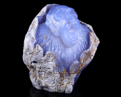Nicedony 7.7" Blue Chalcedony Hand Carved Crystal Gorilla Sculpture