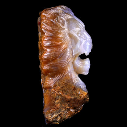 Nicedony 7.7" Chalcedony Hand Carved Crystal Lion Head Sculpture - View 3