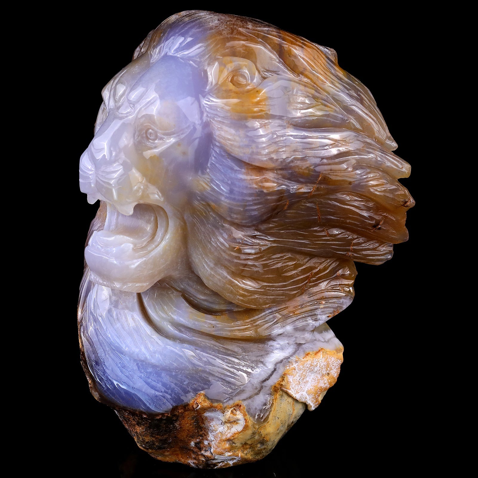 Nicedony 7.7" Chalcedony Hand Carved Crystal Lion Head Sculpture - View 2
