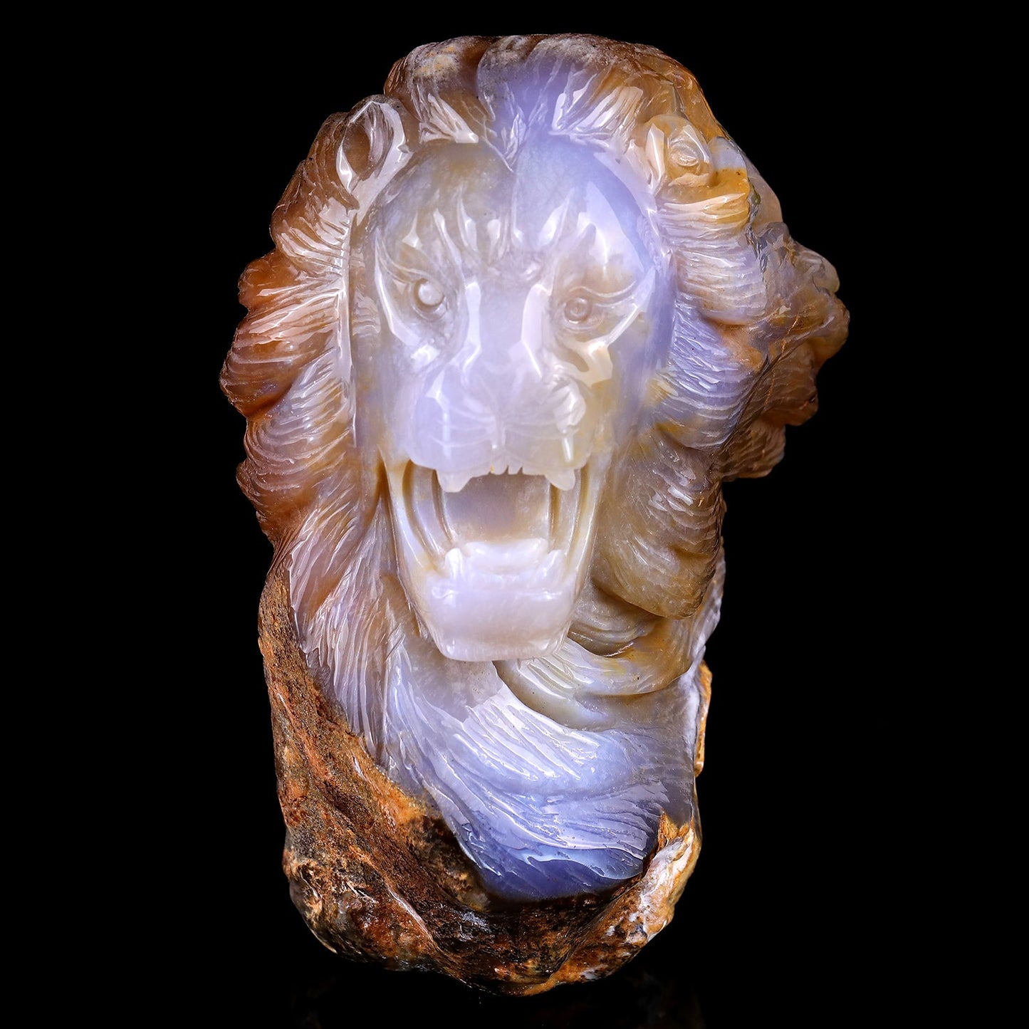 Nicedony 7.7" Chalcedony Hand Carved Crystal Lion Head Sculpture