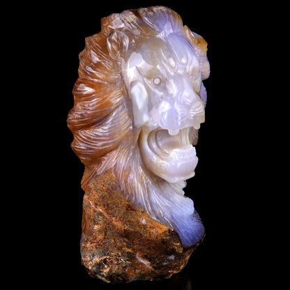 Nicedony 7.7" Chalcedony Hand Carved Crystal Lion Head Sculpture - View 7