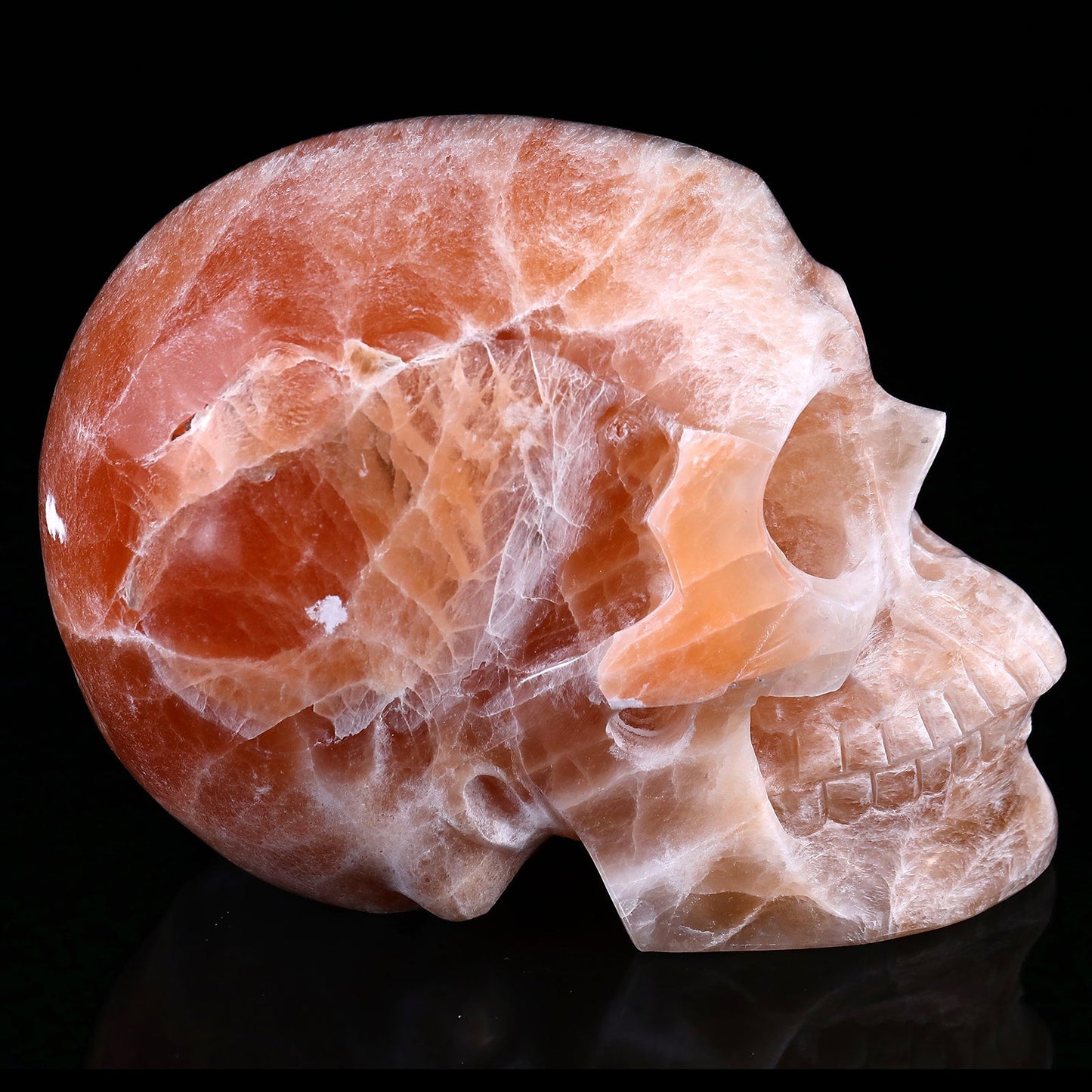 Nicedony 7.7" Orange Selenite Hand Carved Realistic Skull Sculpture - View 5