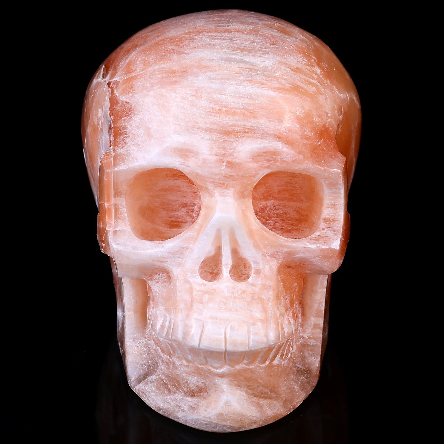 Nicedony 7.7" Orange Selenite Hand Carved Realistic Skull Sculpture - View 4