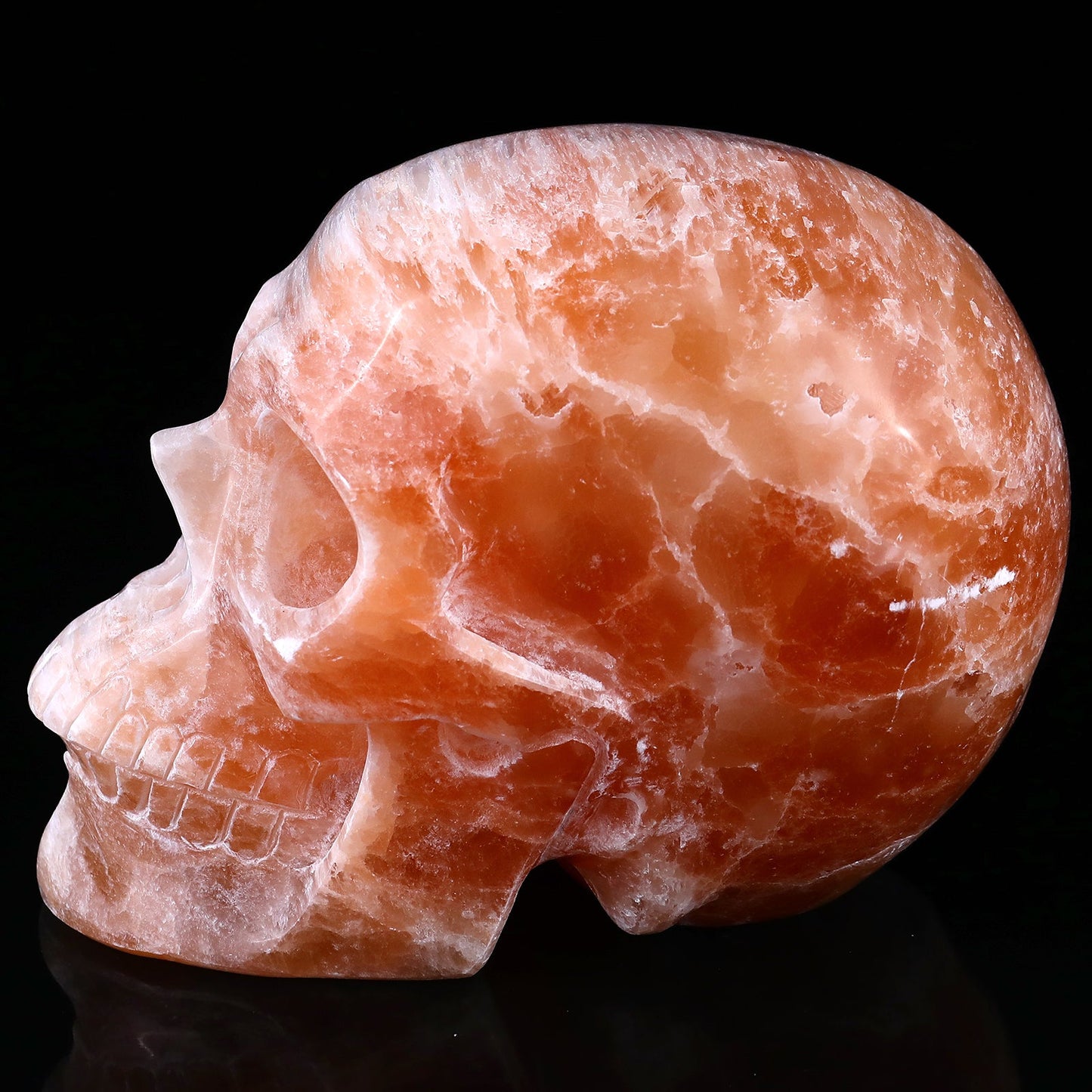 Nicedony 7.7" Orange Selenite Hand Carved Realistic Skull Sculpture - View 3