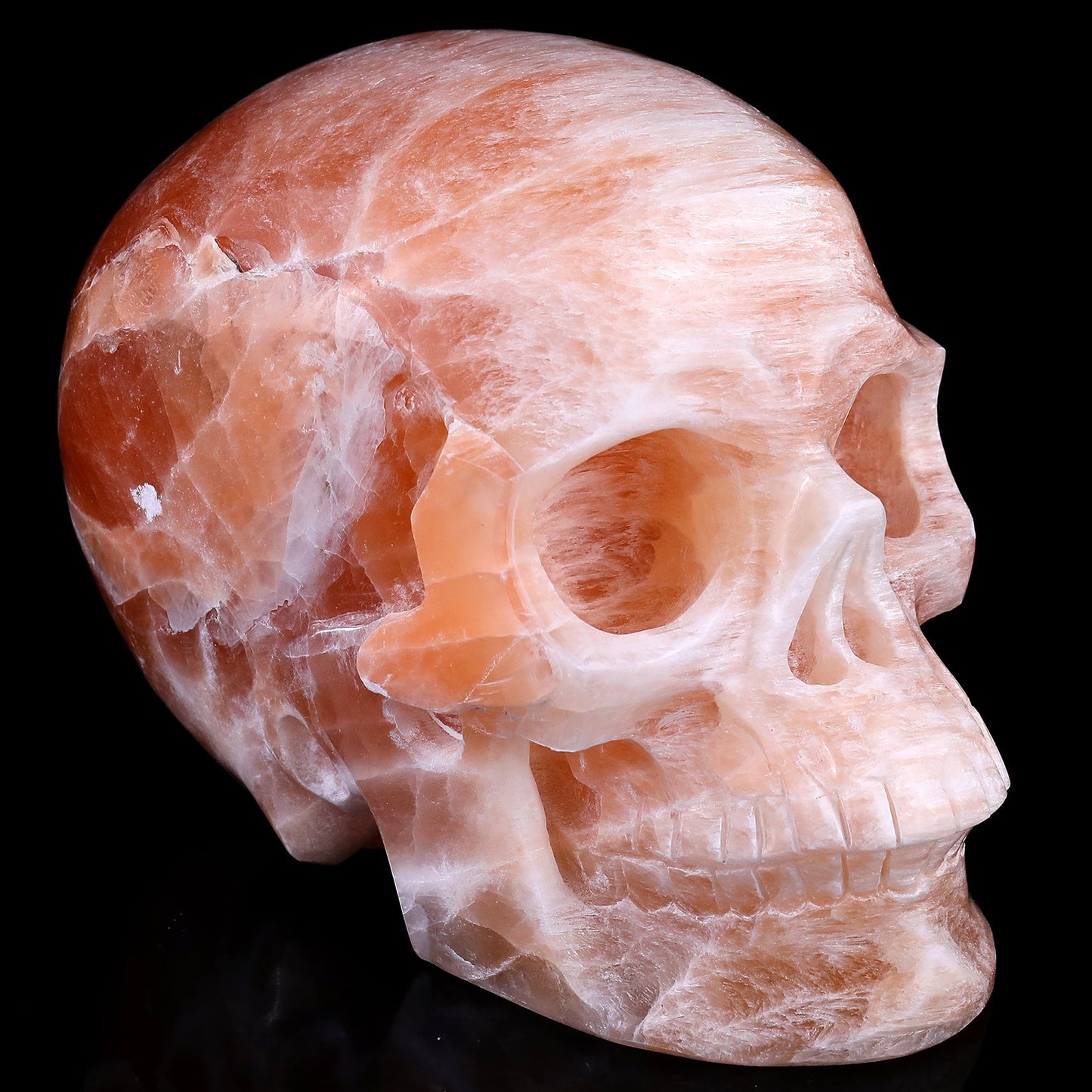 Nicedony 7.7" Orange Selenite Hand Carved Realistic Skull Sculpture - View 2