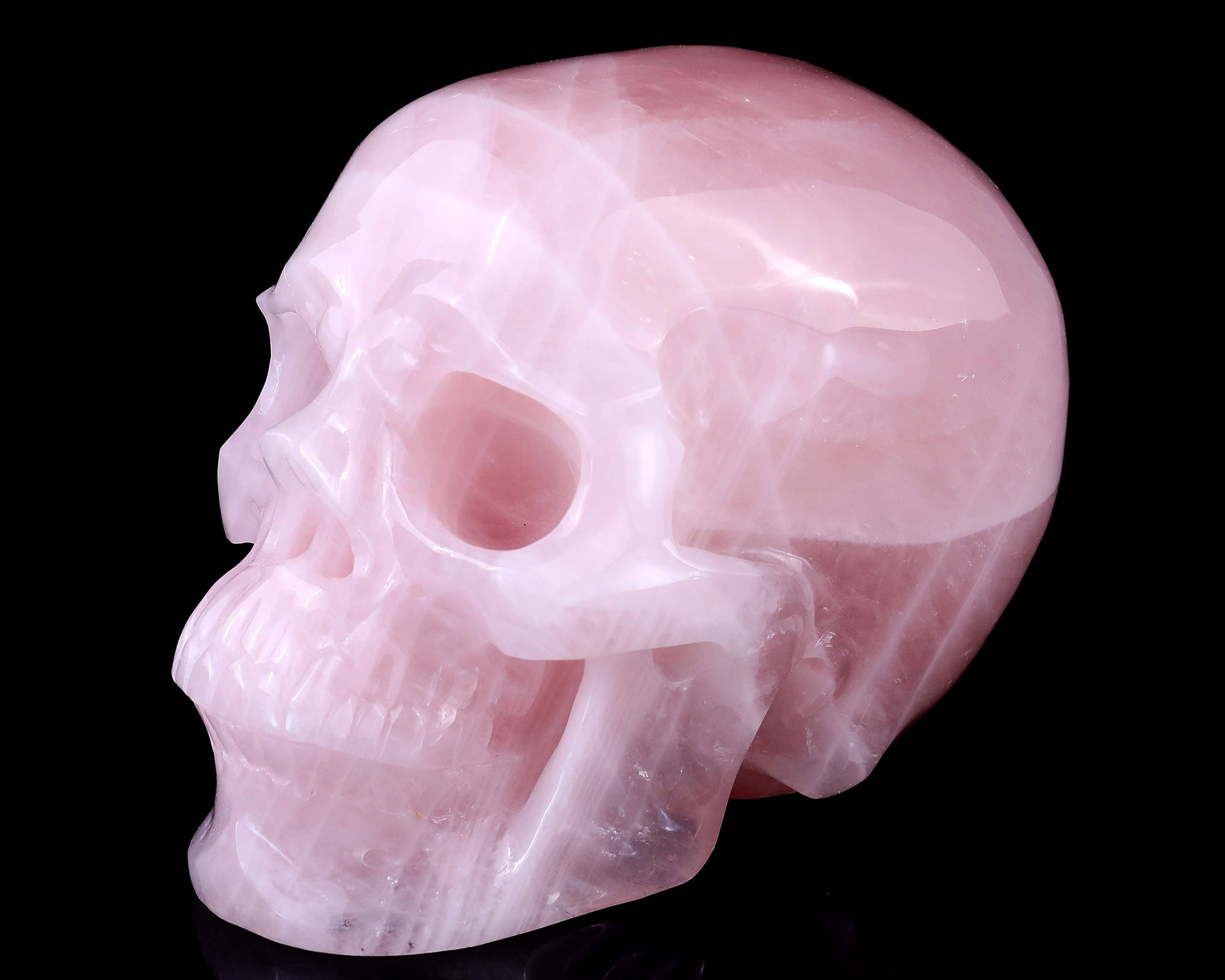 Nicedony 7.7" Pink Quartz Hand Carved Realistic Skull Sculpture - View 7