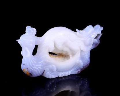 Nicedony 7.8" Amazing Blue Chalcedony Hand Carved Dragon and Phoenix