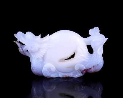 Nicedony 7.8" Amazing Blue Chalcedony Hand Carved Dragon and Phoenix - View 4