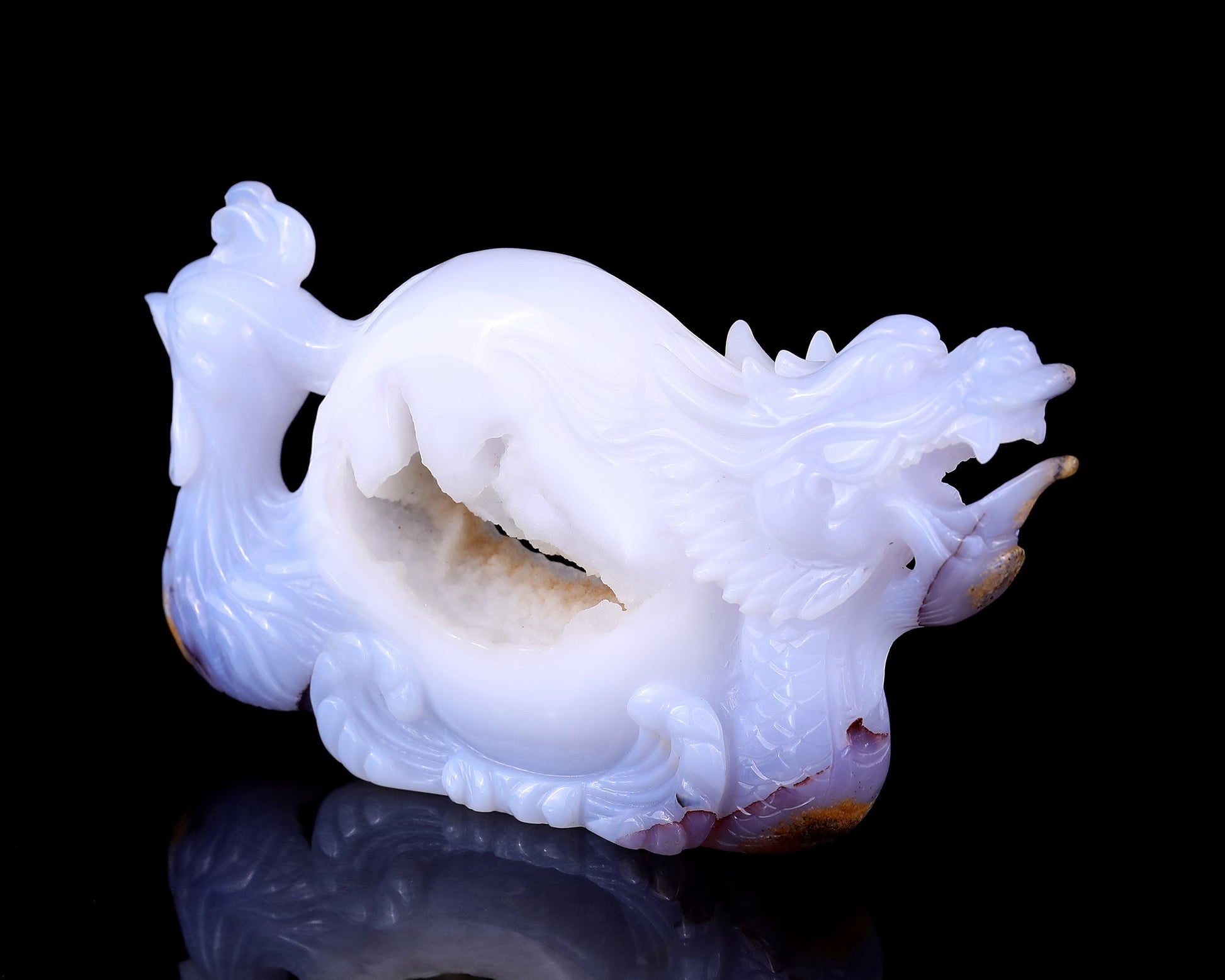 Nicedony 7.8" Amazing Blue Chalcedony Hand Carved Dragon and Phoenix - View 10
