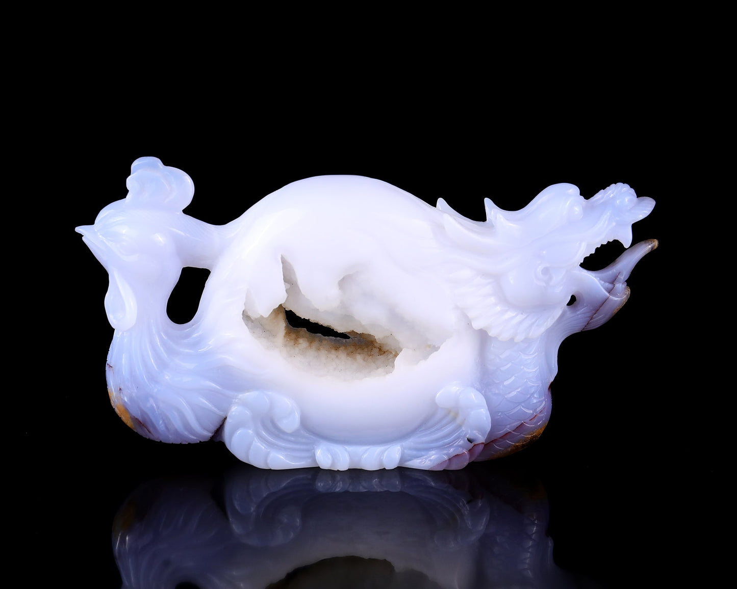 Nicedony 7.8" Amazing Blue Chalcedony Hand Carved Dragon and Phoenix - View 2