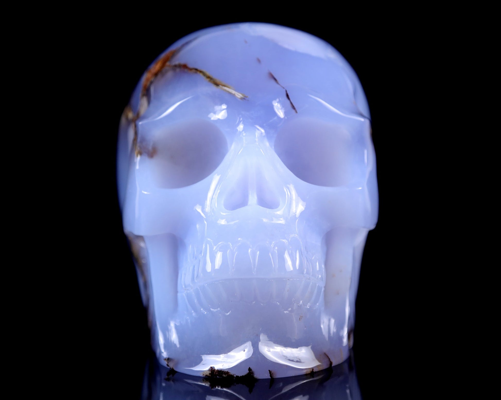 Nicedony 7.9" Blue Chalcedony Hand Carved Huge Realistic Skull - View 3