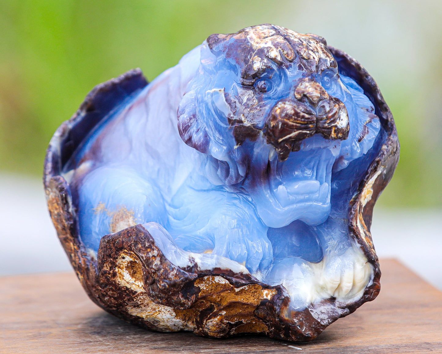 Nicedony 7.9" Blue Chalcedony Hand Carved Crystal Tiger Sculpture - View 2