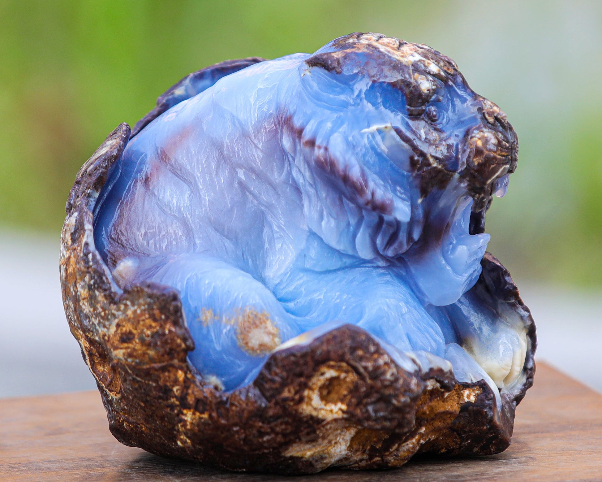 Nicedony 7.9" Blue Chalcedony Hand Carved Crystal Tiger Sculpture - View 3