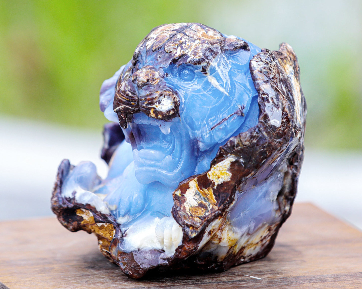 Nicedony 7.9" Blue Chalcedony Hand Carved Crystal Tiger Sculpture - View 4