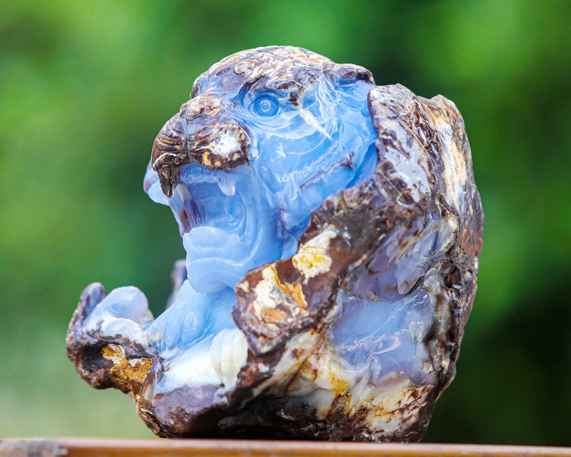 Nicedony 7.9" Blue Chalcedony Hand Carved Crystal Tiger Sculpture - View 5