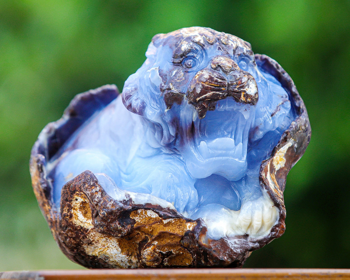 Nicedony 7.9" Blue Chalcedony Hand Carved Crystal Tiger Sculpture - View 7