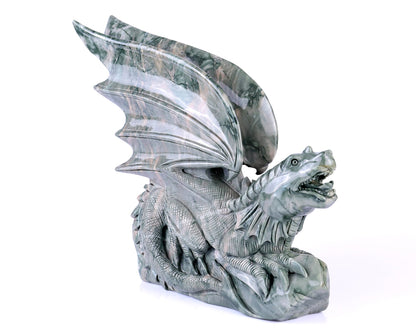 Nicedony 7.9" Jiulong Jade Hand Carved Crystal Dragon Sculpture
