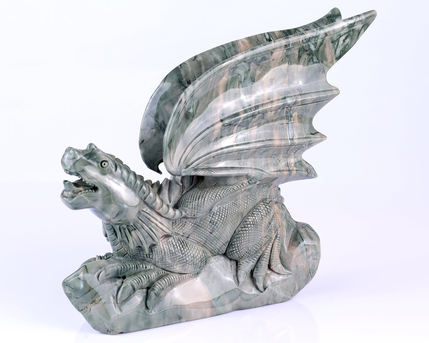 Nicedony 7.9" Jiulong Jade Hand Carved Crystal Dragon Sculpture - View 2