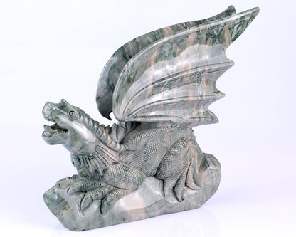 Nicedony 7.9" Jiulong Jade Hand Carved Crystal Dragon Sculpture - View 2