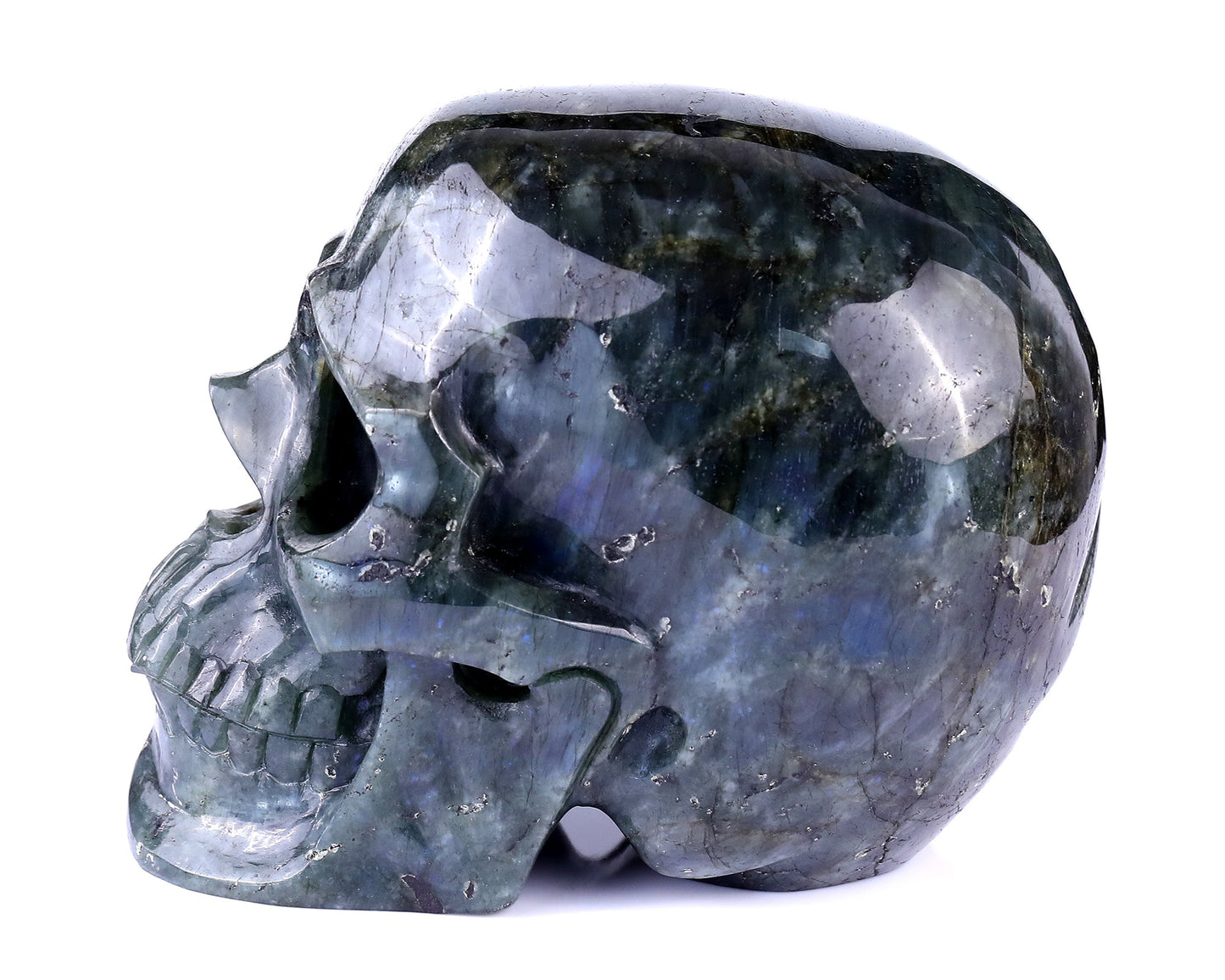 Nicedony 7.9 "Labradorite Hand Carved Realistic Skull Sculpture - View 4