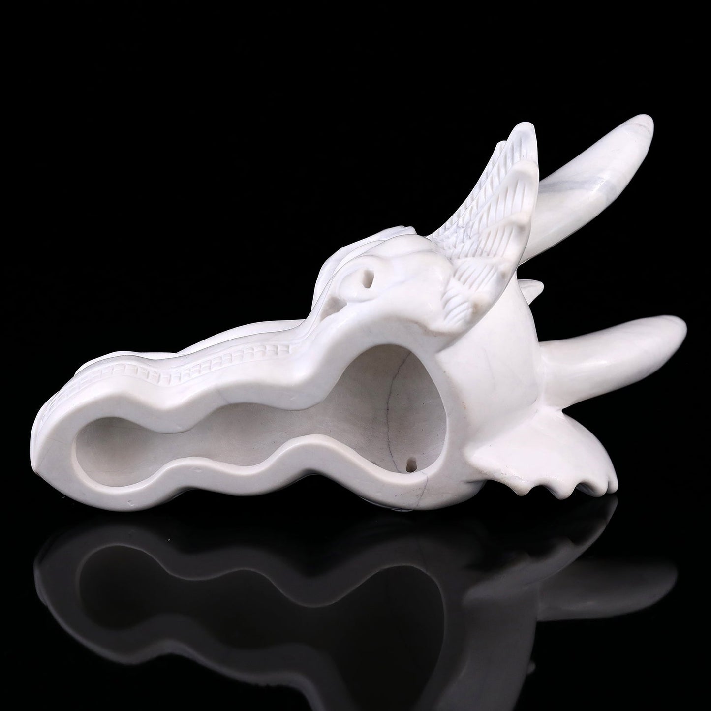 Nicedony 7.9" White Jade Hand Carved Crystal Dragon Skull Sculpture - View 6