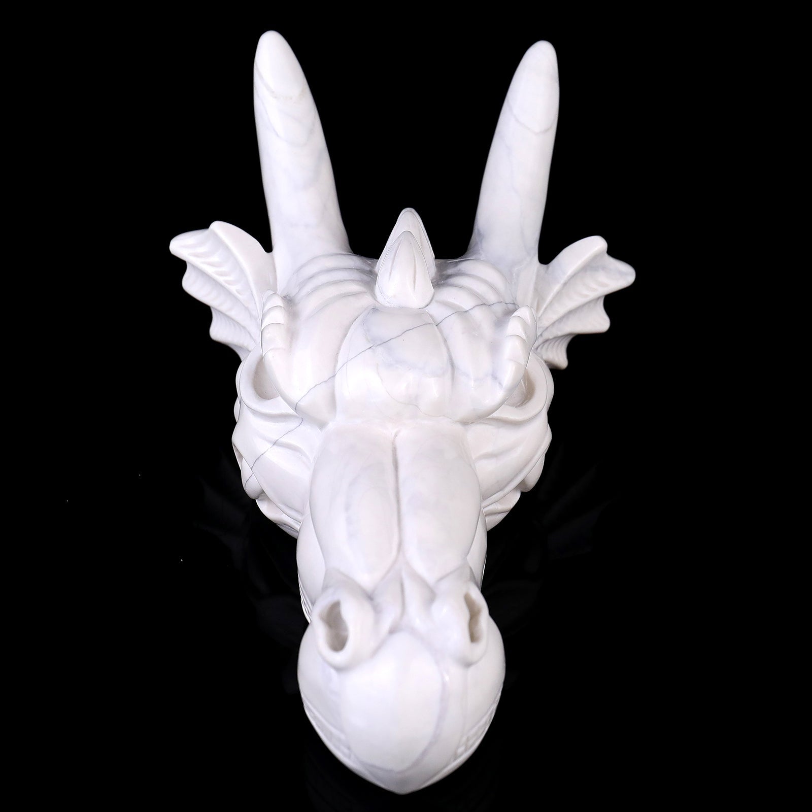 Nicedony 7.9" White Jade Hand Carved Crystal Dragon Skull Sculpture - View 2