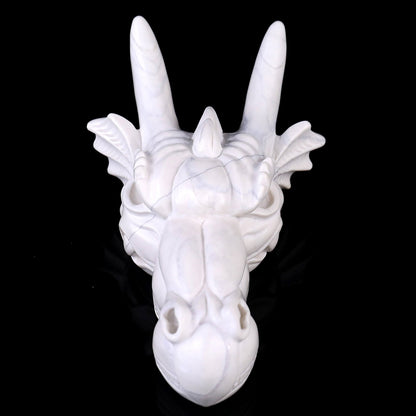 Nicedony 7.9" White Jade Hand Carved Crystal Dragon Skull Sculpture - View 2