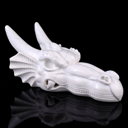 Nicedony 7.9" White Jade Hand Carved Crystal Dragon Skull Sculpture
