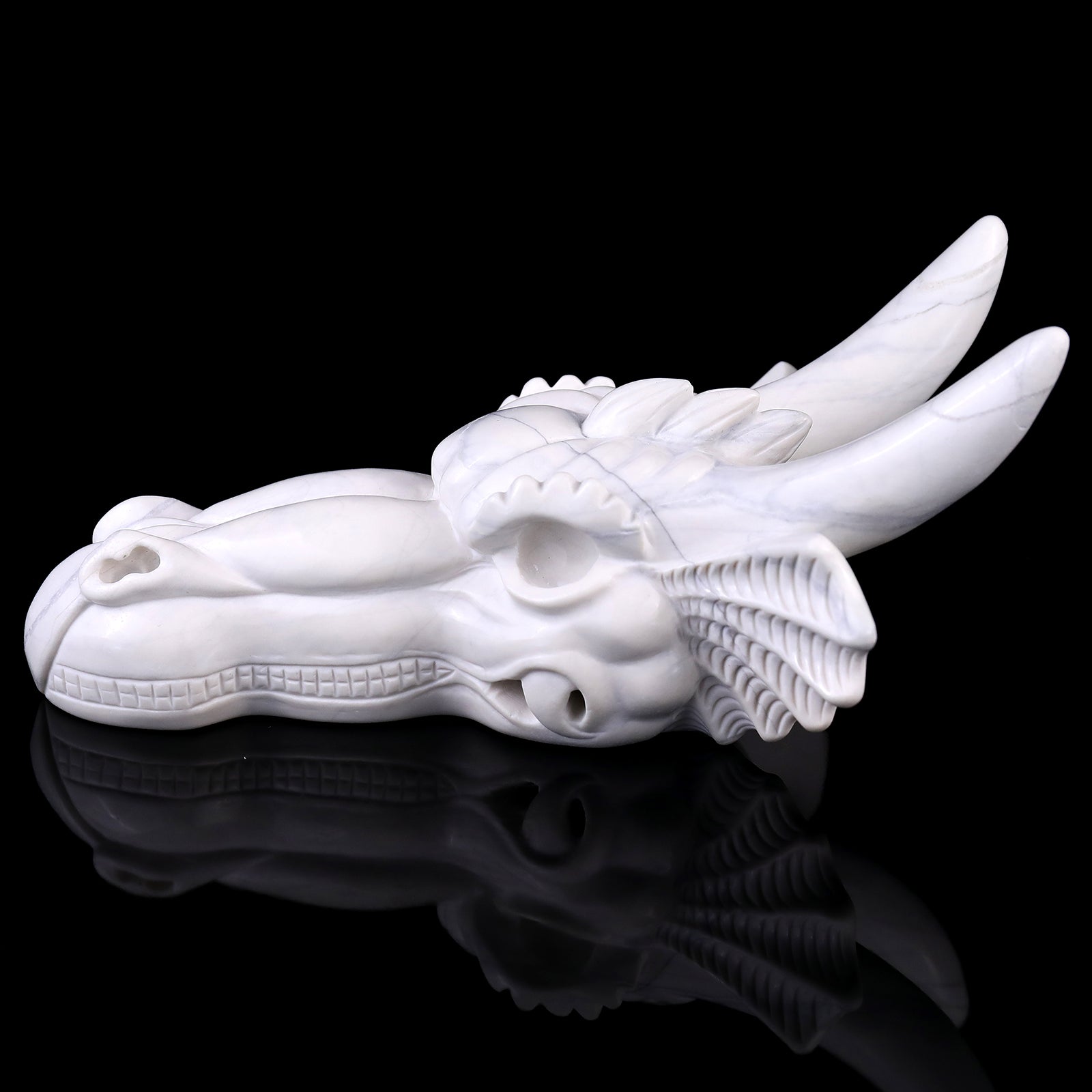 Nicedony 7.9" White Jade Hand Carved Crystal Dragon Skull Sculpture - View 4