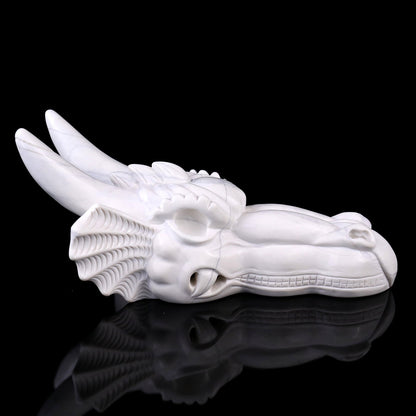 Nicedony 7.9" White Jade Hand Carved Crystal Dragon Skull Sculpture - View 3