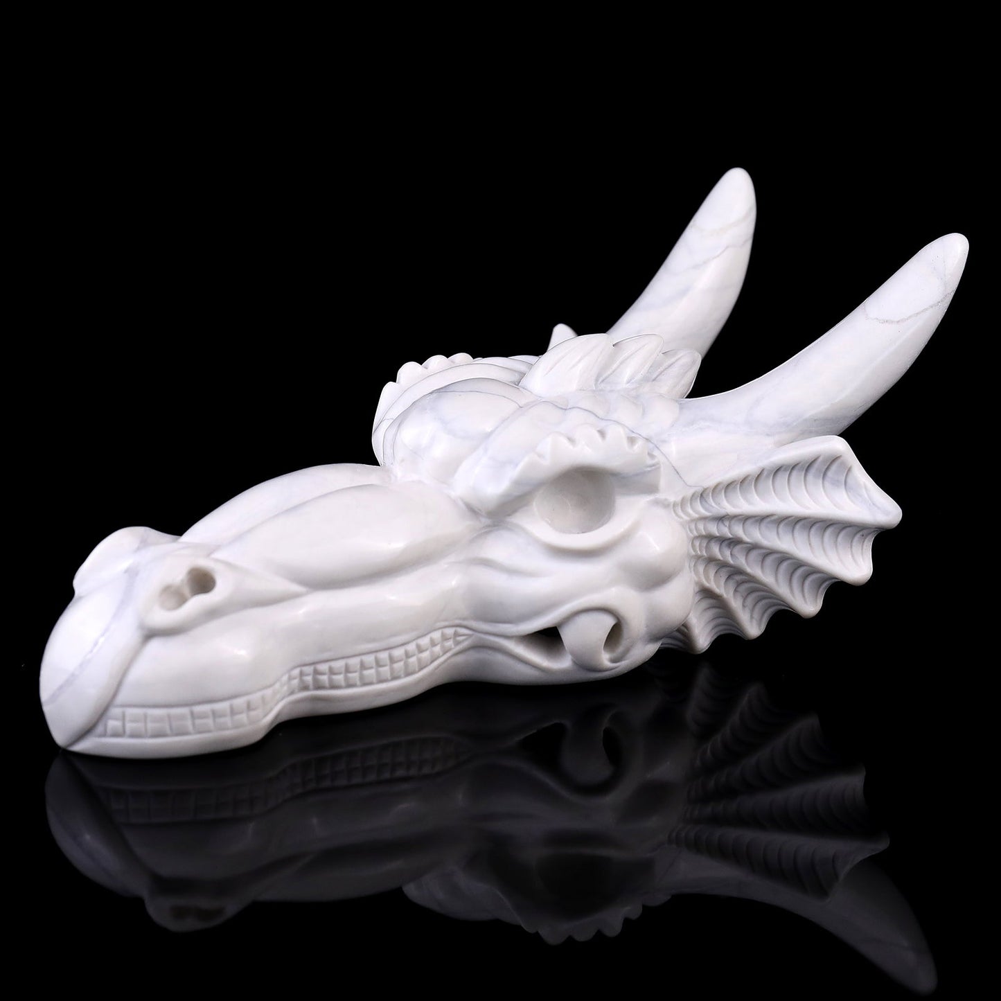 Nicedony 7.9" White Jade Hand Carved Crystal Dragon Skull Sculpture - View 7