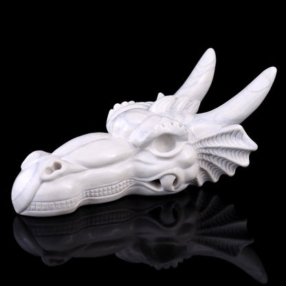 Nicedony 7.9" White Jade Hand Carved Crystal Dragon Skull Sculpture - View 7