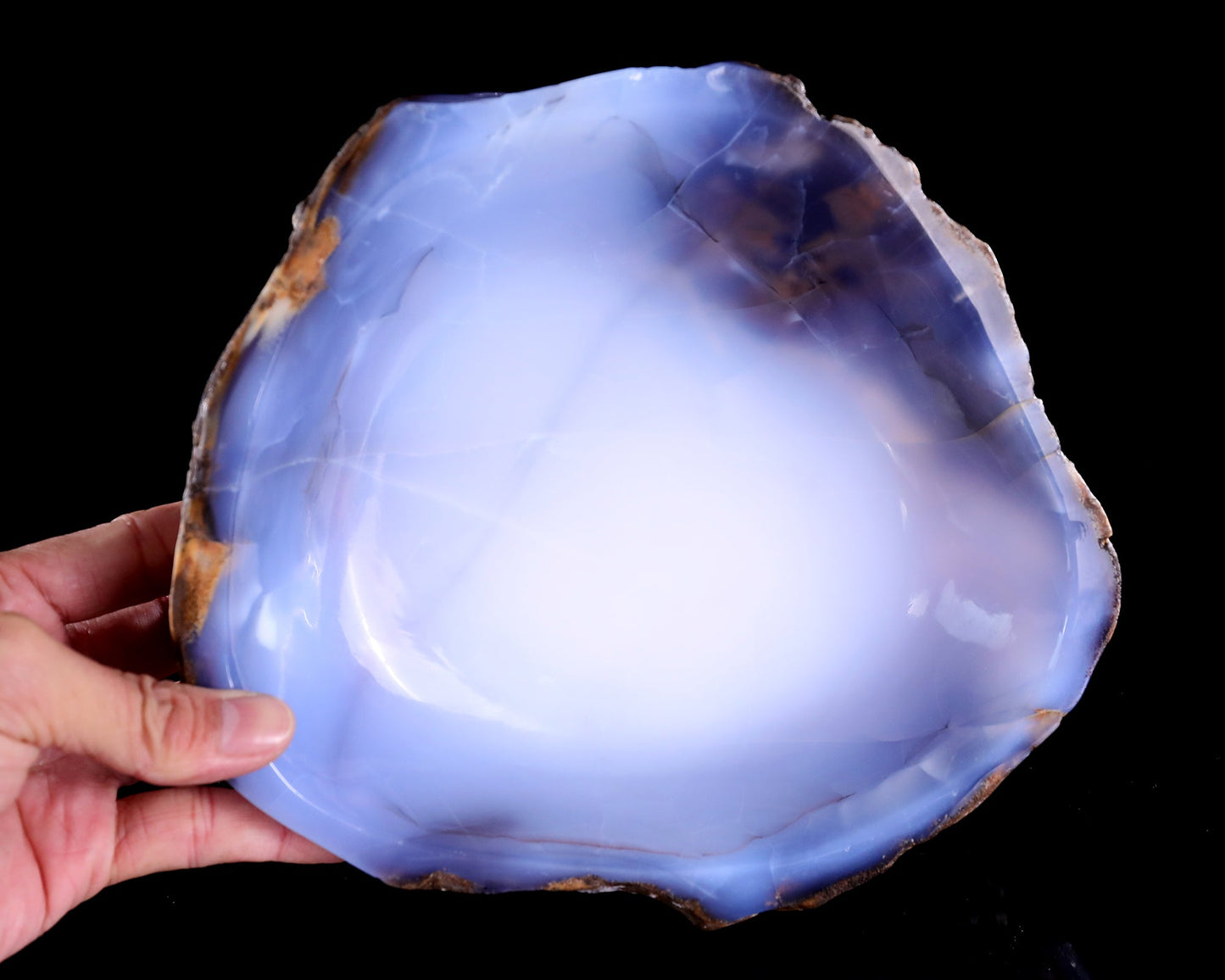 Nicedony 8.0" Blue Chalcedony Hand Carved Crystal Jewelry Tray Fruit Tray - View 5