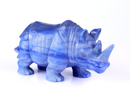 Nicedony 8.1" Blue Aventurine Hand Carved Rhinoceros Sculpture
