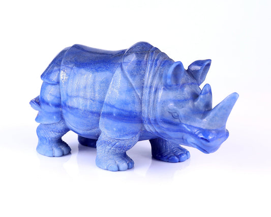 Nicedony 8.1" Blue Aventurine Hand Carved Rhinoceros Sculpture