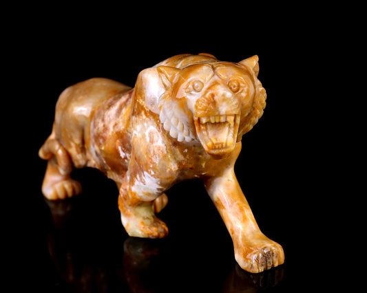 Nicedony 8.1" Chalcedony Hand Carved Crystal Tiger Sculpture