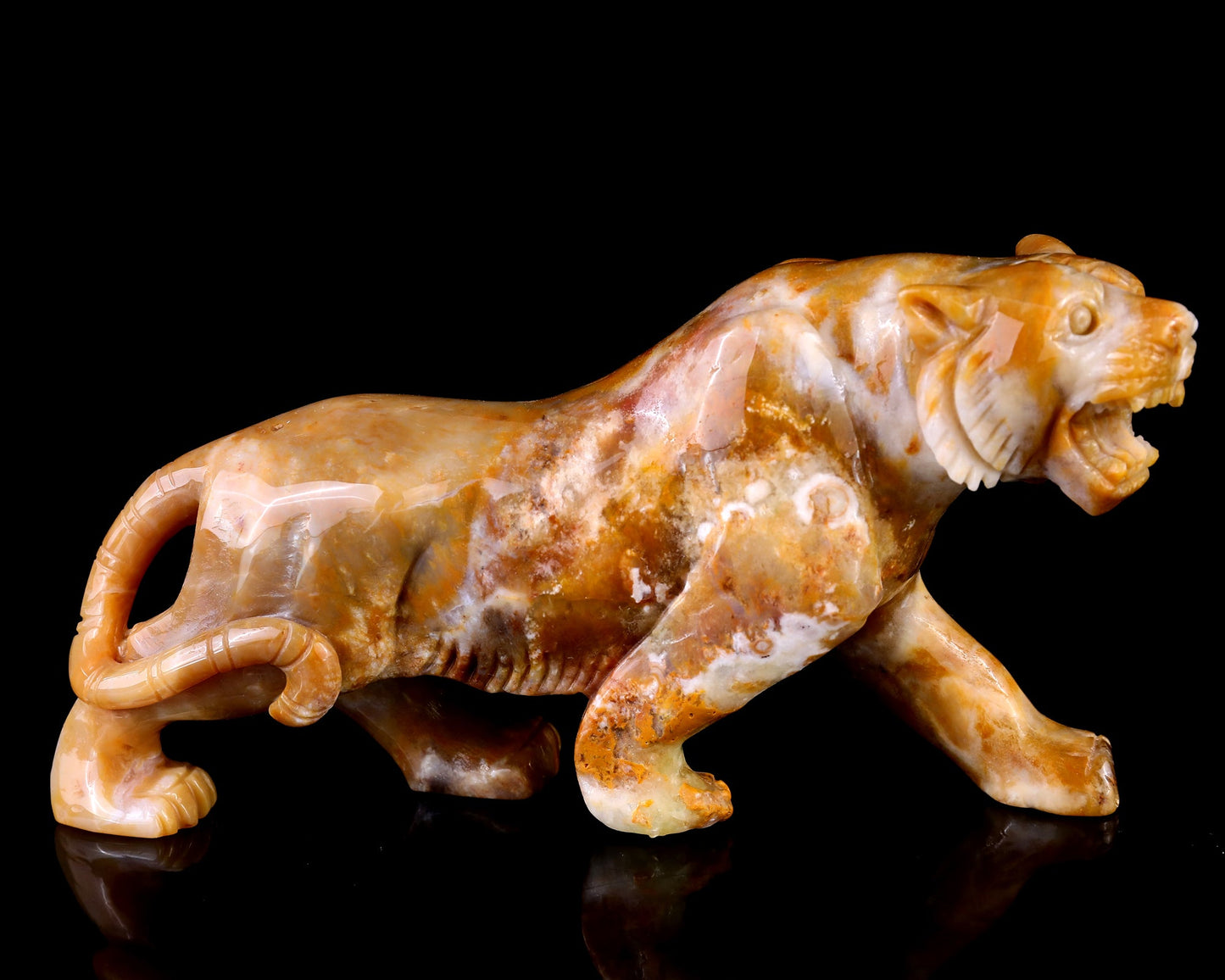 Nicedony 8.1" Chalcedony Hand Carved Crystal Tiger Sculpture - View 3