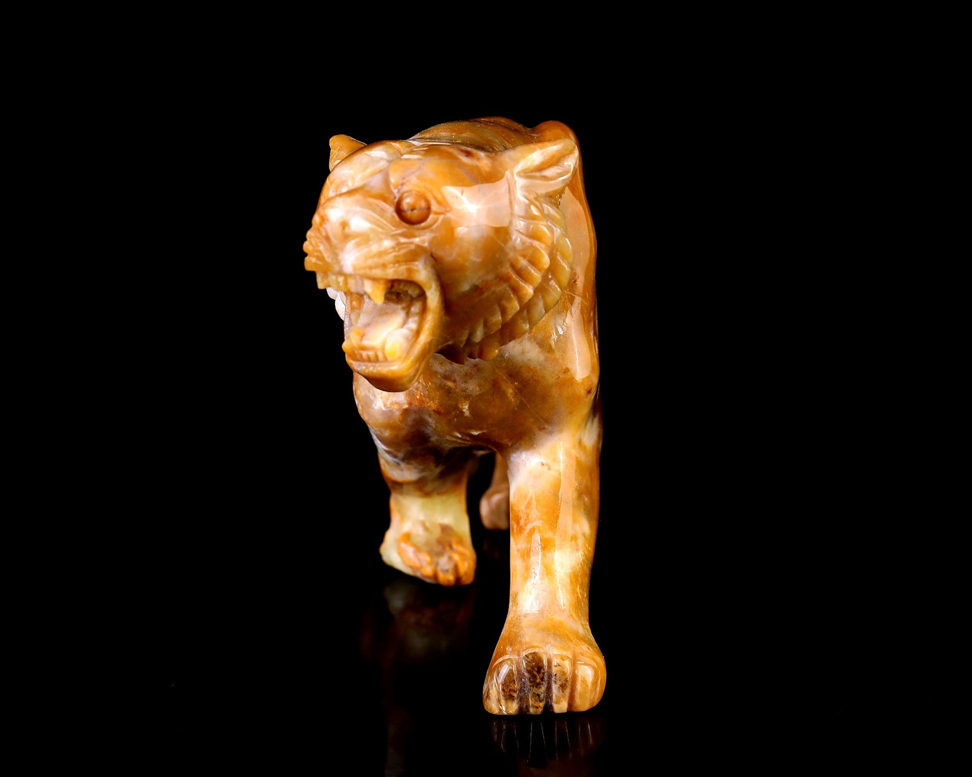 Nicedony 8.1" Chalcedony Hand Carved Crystal Tiger Sculpture - View 2