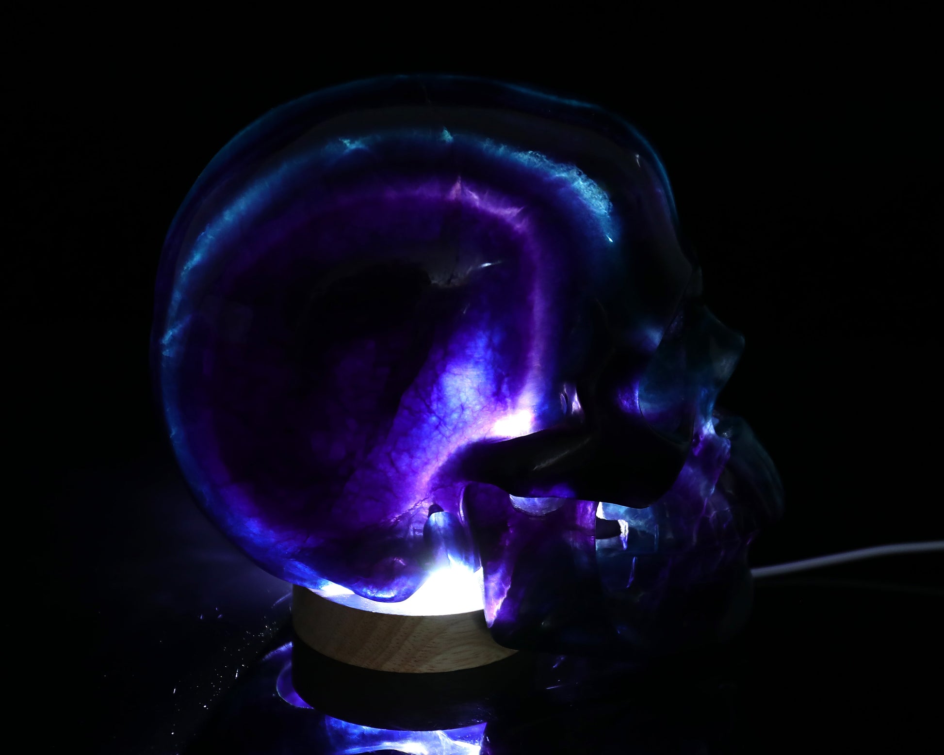Nicedony 8.1" Fluorite Hand Carved Realistic Hollow Skull Sculpture - View 2