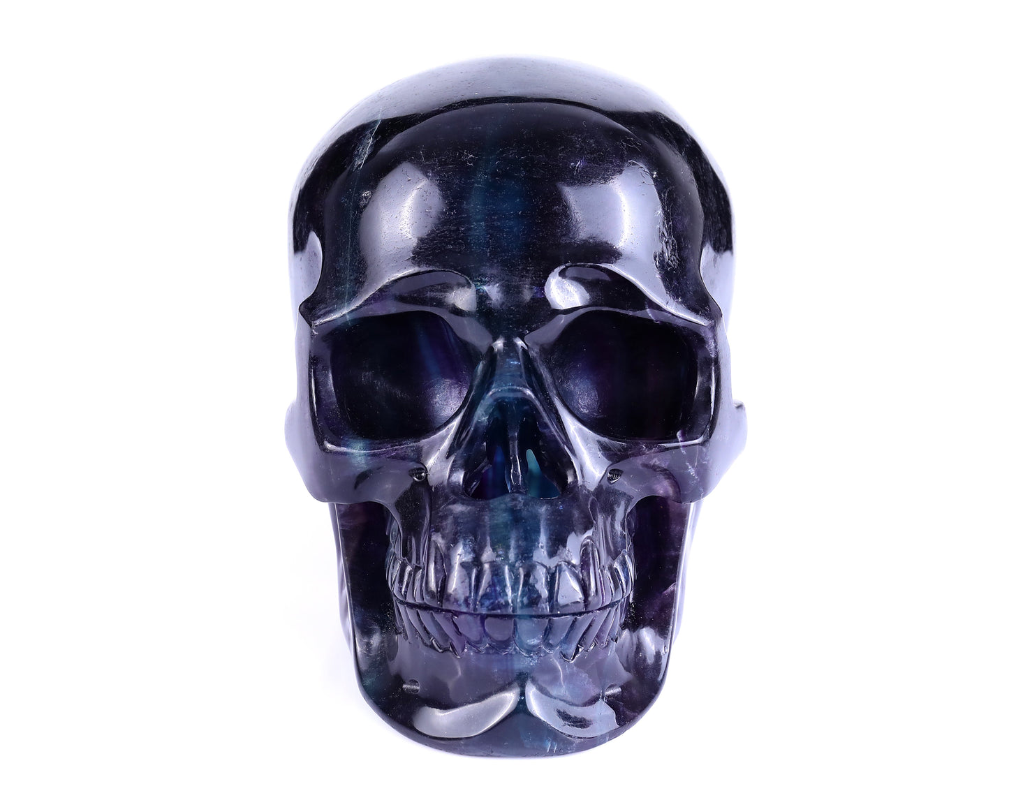 Nicedony 8.1" Fluorite Hand Carved Realistic Hollow Skull Sculpture - View 3