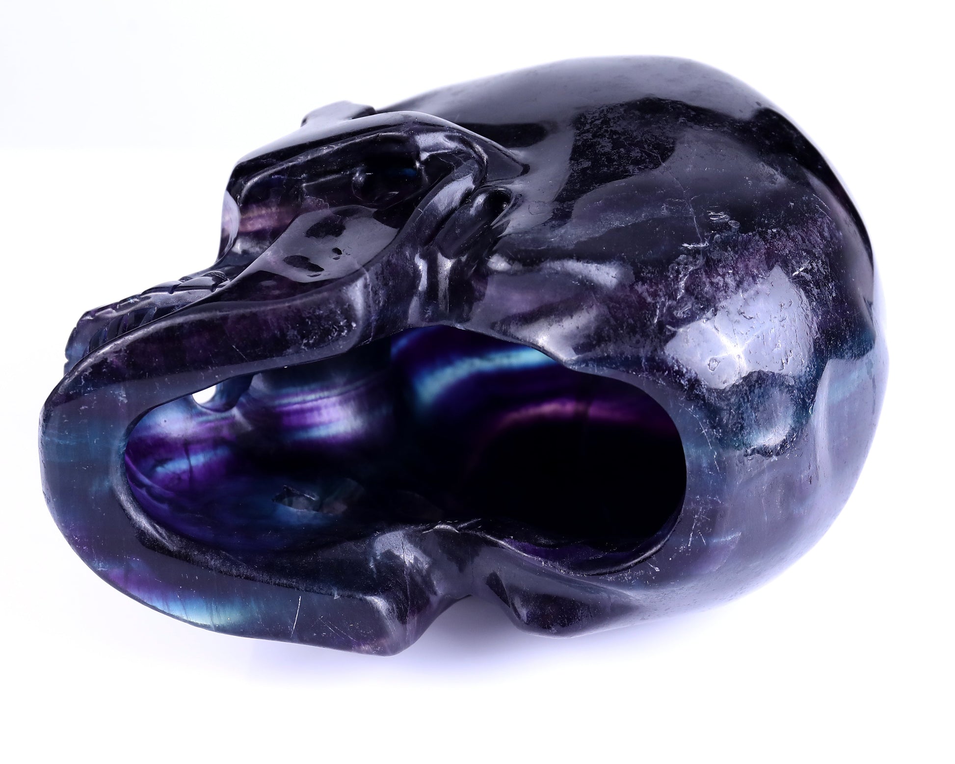 Nicedony 8.1" Fluorite Hand Carved Realistic Hollow Skull Sculpture - View 6