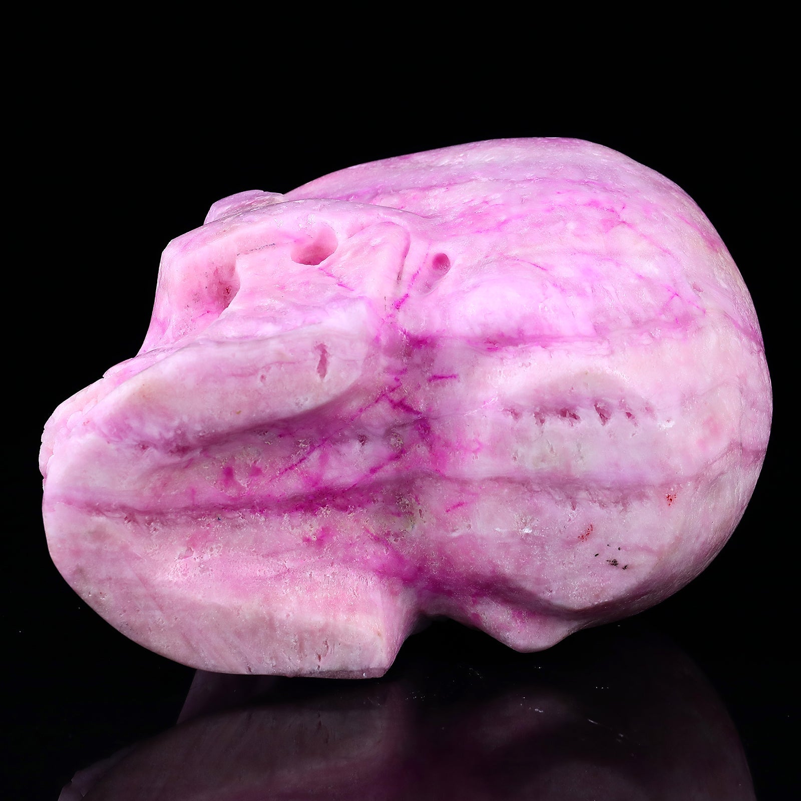 Nicedony 8.1" Pink Aragonite Hand Carved Realistic Skull Sculpture - View 6
