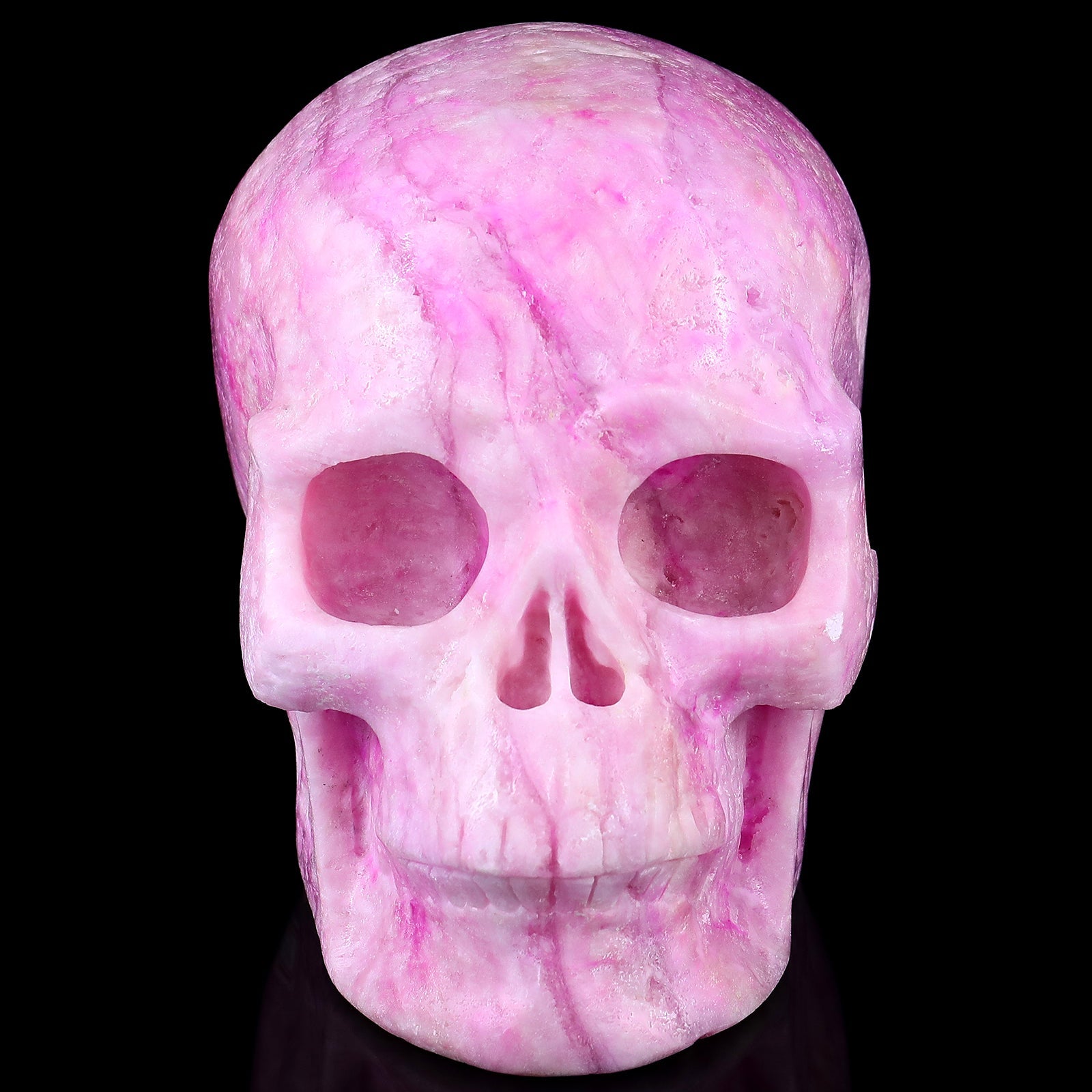 Nicedony 8.1" Pink Aragonite Hand Carved Realistic Skull Sculpture - View 2
