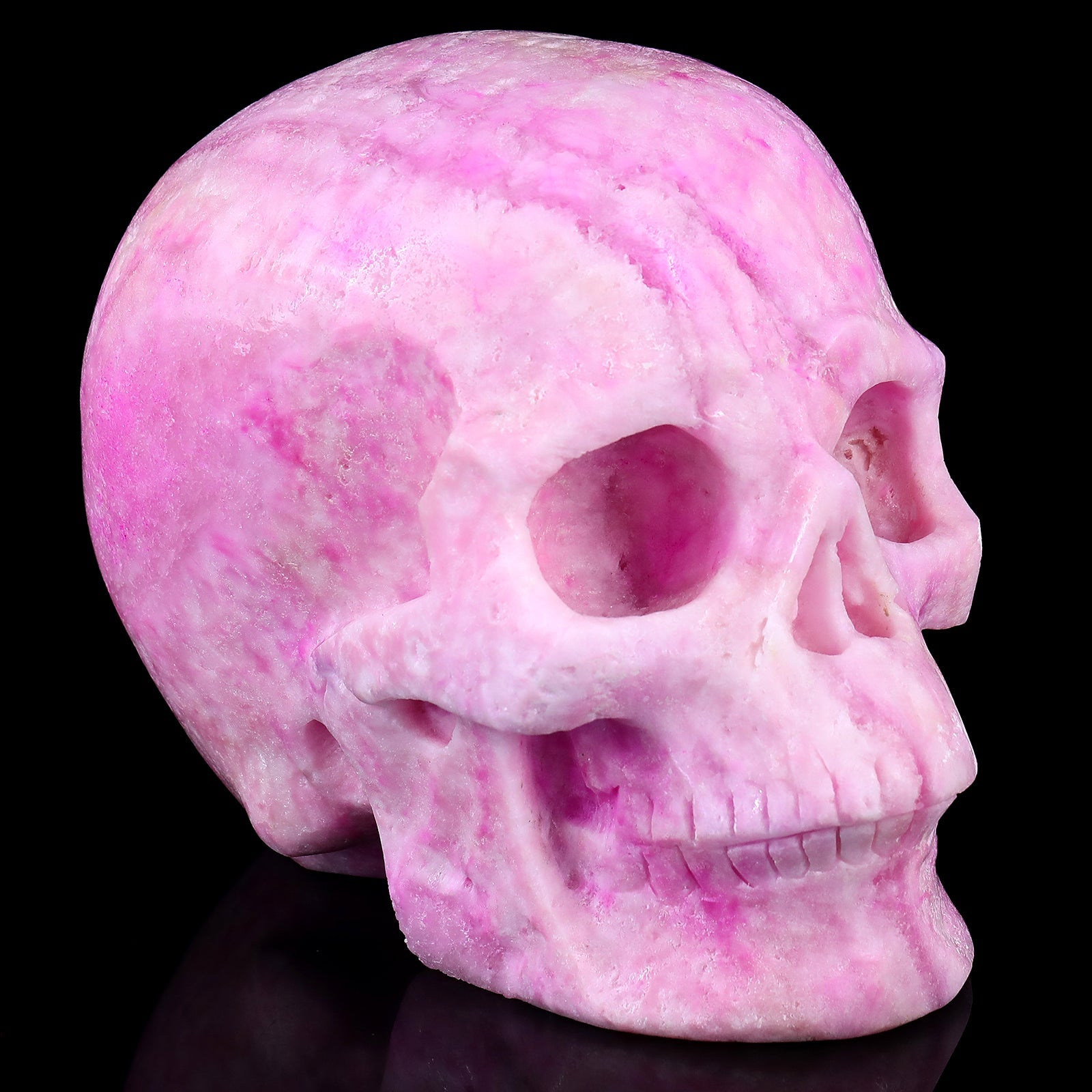 Nicedony 8.1" Pink Aragonite Hand Carved Realistic Skull Sculpture