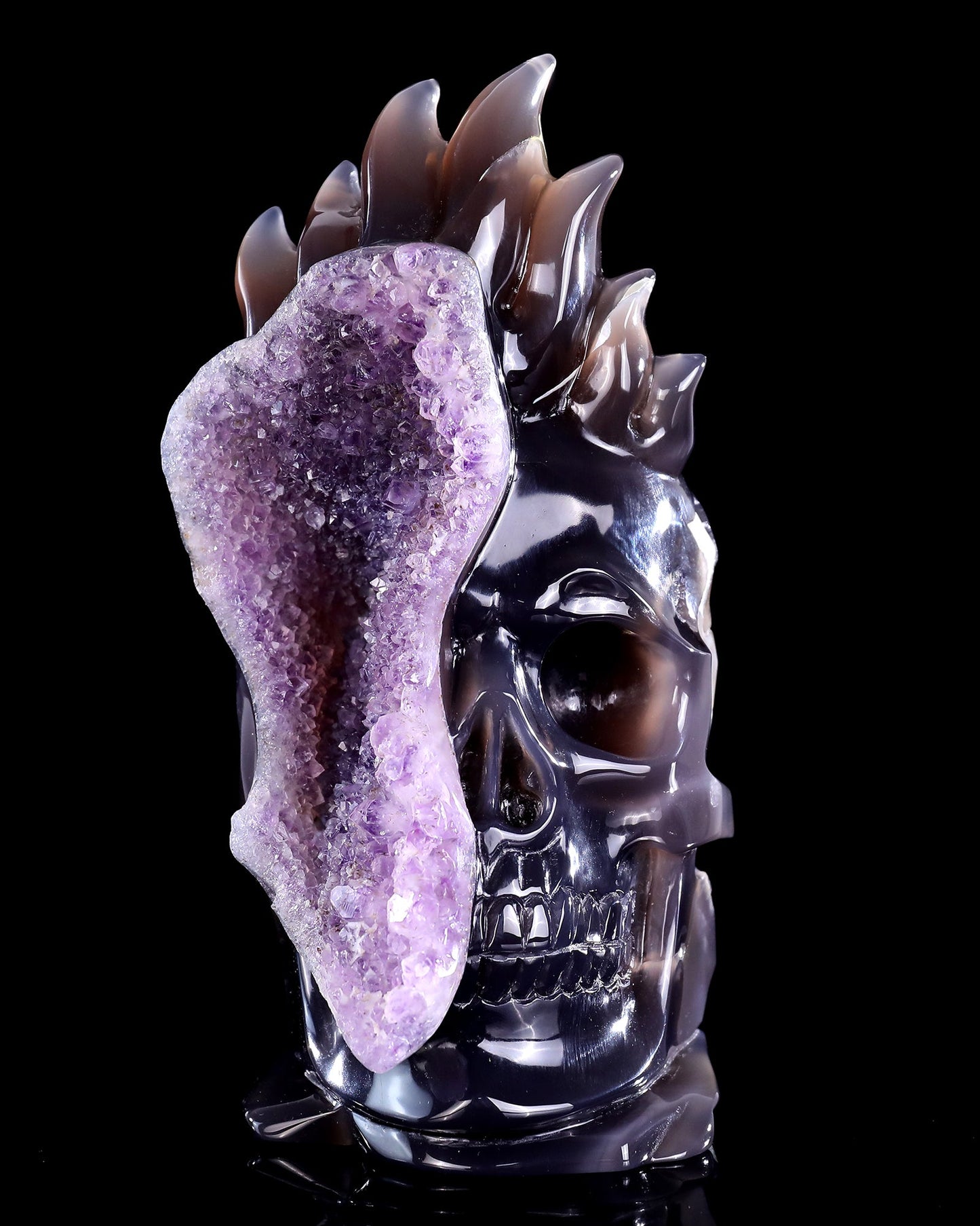 Nicedony 8.3" Amethyst Druse Agate Hand Carved Mineral Specimen Skull Sculpture - View 2
