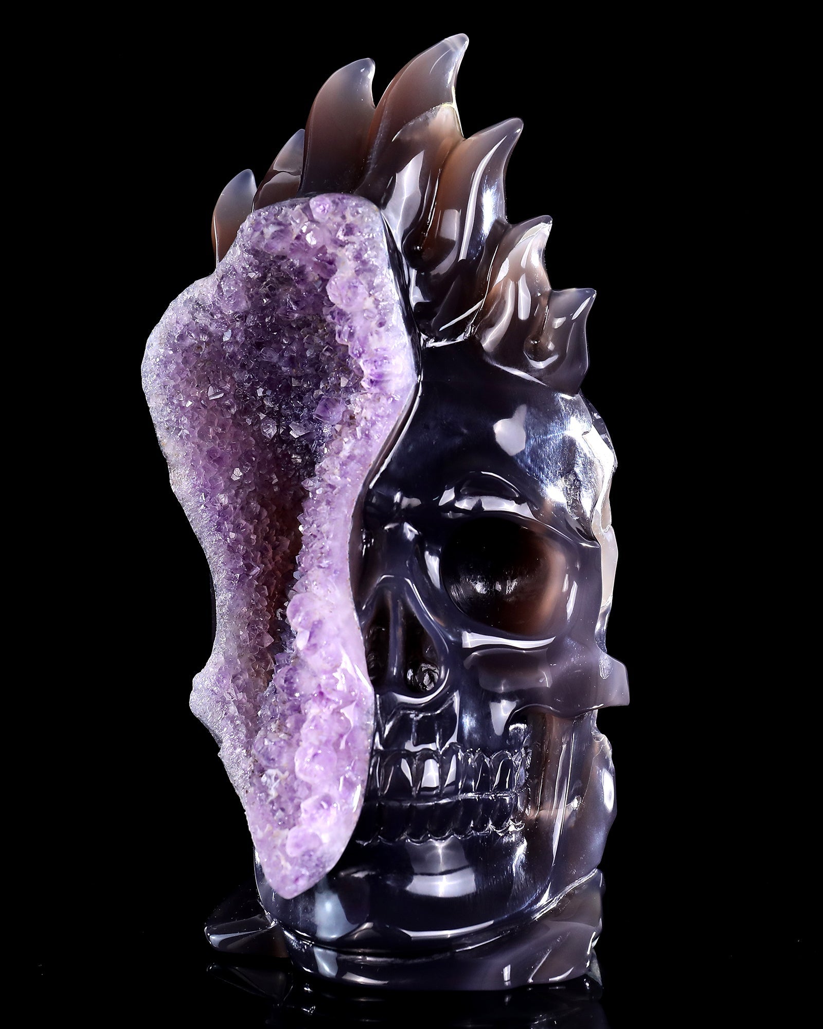 Nicedony 8.3" Amethyst Druse Agate Hand Carved Mineral Specimen Skull Sculpture